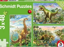 Schmidt Spiele Kinderpuzzle>Abenteuer mit den Dinosauriern - Puzzle 3x48 Teile