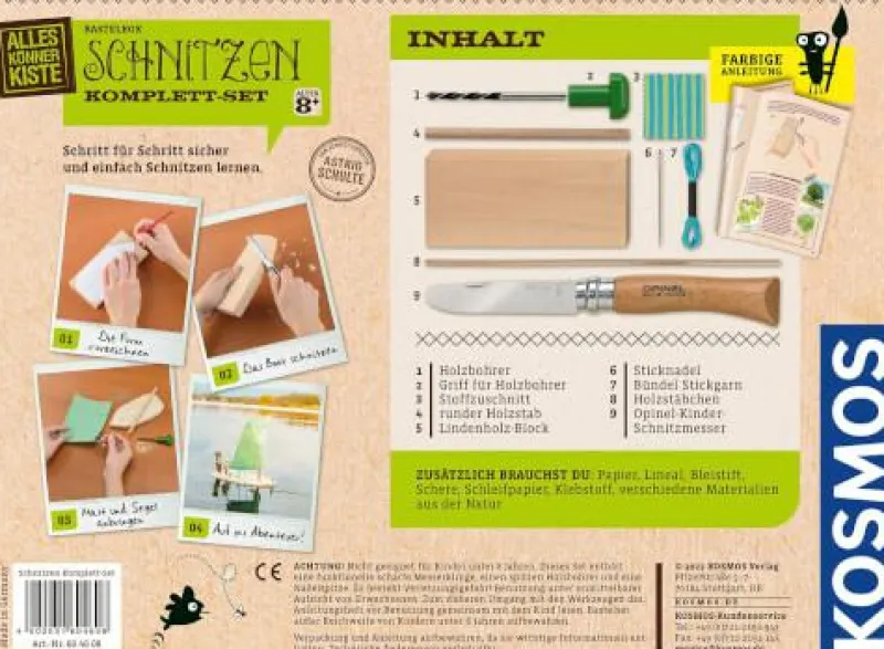 Kosmos Basteln>Bastelbox: Schnitzen Komplett-Set - Mit Lindenholz
