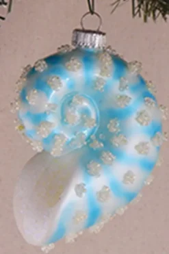 Krebs Glas Lauscha Baumschmuck Und Zubehör>Baumanhänger Blaue Nautilus-Muschel, 9cm