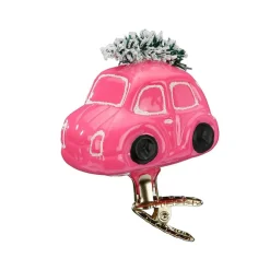 Inge Glas Manufaktur Baumschmuck Und Zubehör>Baumanhänger Weihnachtsauto auf Clip, pink, 7,5cm