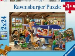 Ravensburger Kinderpuzzle>Eisenbahn- Und Flugzeugservice - Puzzle 2x24 Teile