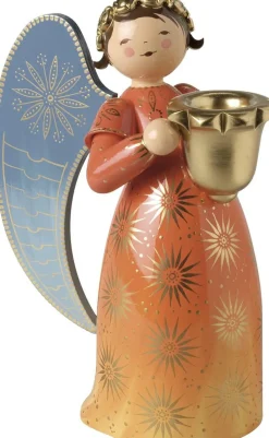 Wendt&Kühn Figuren>Engel reich bemalt, groß, mit Lichtnapf, orange, W