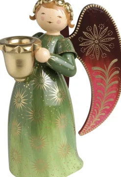 Wendt&Kühn Figuren>Engel reich bemalt, groß, mit Lichtnapf, grün, Wei