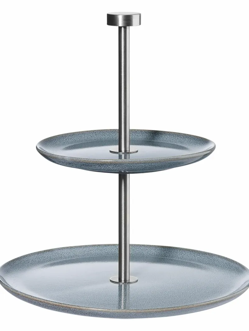 Asa Selection Weiß>Etagere flach, 2 stufig, denim D. 15 cm, H.22 cm