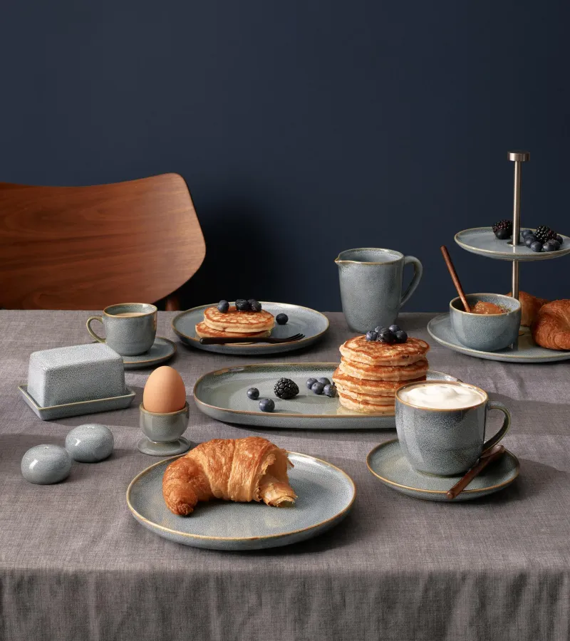 Asa Selection Weiß>Etagere flach, 2 stufig, denim D. 15 cm, H.22 cm