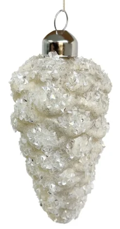 Shishi AS Baumschmuck Und Zubehör>Glas Kiefernzapfen Zuckerweiß mit Glitter 14cm