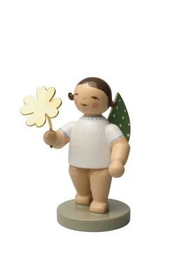 Wendt&Kühn Figuren>Glücksbote, Engel mit Kleeblatt, vergoldet, Golded