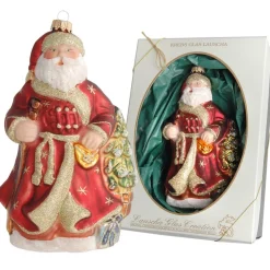 Krebs Glas Lauscha Baumschmuck Und Zubehör>Großer Weihnachtsmann mit Baum 16cm
