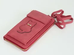 Kisme Taschen Und Körbe>Handytasche mit Börse Katzte weinrot