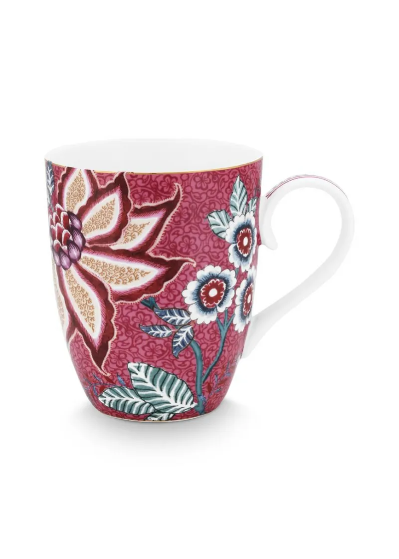 Pip Studio Henkelbecher>Henkelbecher groß „Flower Festival", duinkelpink,