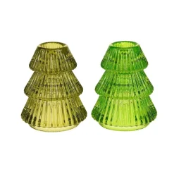 Werner Voß Dekoration>Kerzenhalter Tanne grün 2fach sortiert Glas 6,5x8c