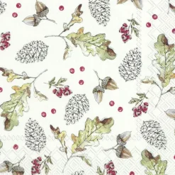 IHR Servietten Und Serviettenringe|Servietten>OAK LEAF AND BERRIES white Lunch-Servietten L 8838