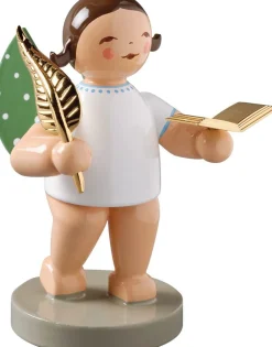 Wendt&Kühn Figuren>Poet, Engel mit Buch und Feder vergoldet, Goldedit