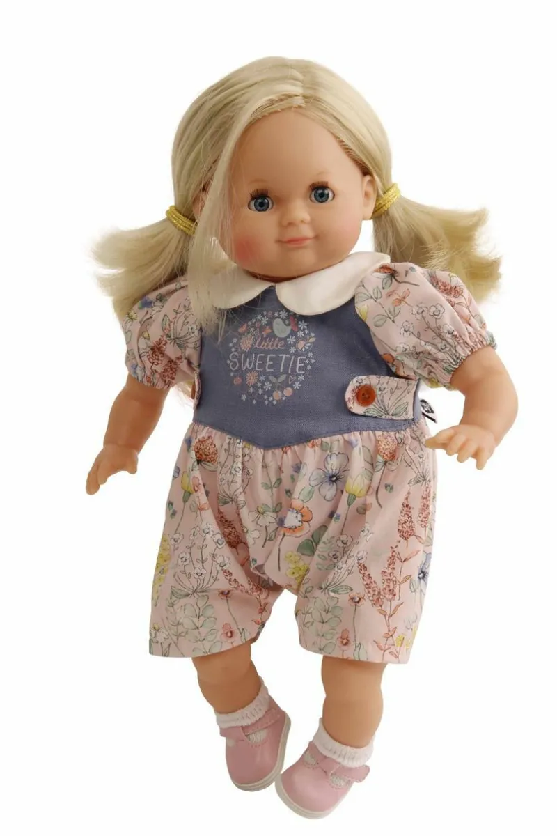 Schildkröt-Puppen Spielpuppen>Schlummerle Blumenoverall Gr.32, blonde Haare, bla