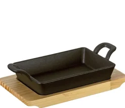 Küchenprofi Grillzubehör>Servierpfanne BBQ eckig mit Holzbrett