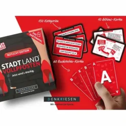 Denkriesen Erwachsenen Und Kennerspiele|Geschenkartikel Für Große>STADT LAND VOLLPFOSTEN® ROTLICHT EDITION Das Karte
