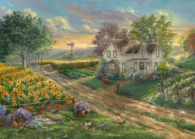 Schmidt Spiele Erwachsenenpuzzle>Thomas Kinkade: Sonnenblumenfelder - Puzzle 1000 T