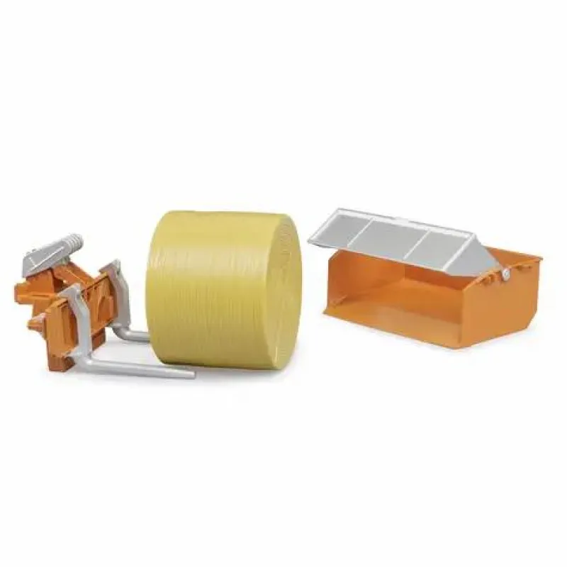 Bruder Fahrzeuge Zubehör>Zubehör: Traktor-Ladekasten mit Gabeln + 1 Rundbal